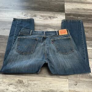 Levis 505 Faded Mid Wash Blue Mens 38x29 Regular Fit Straight Leg Jeans Red‎ Tab